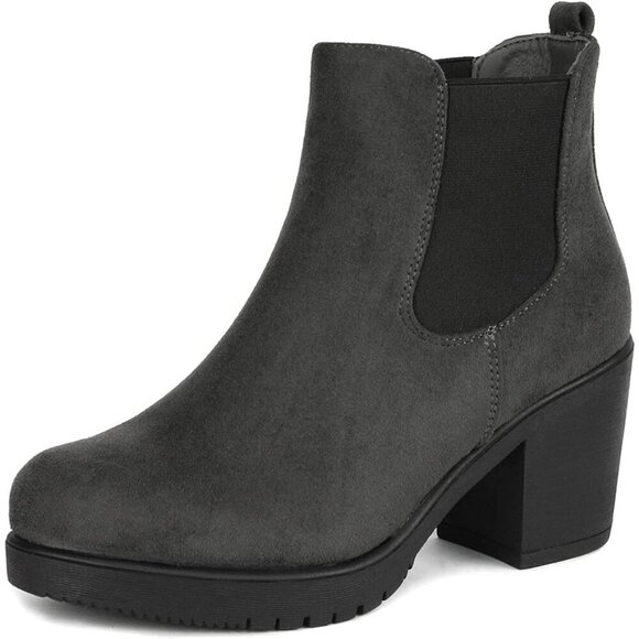 DREAM PAIRS Women's High Chunky Heel Grey Ankle Boots - Picture 1 of 8